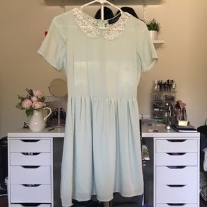 Mint Short Sleeve Peter Pan Lace Collar Mini Dress